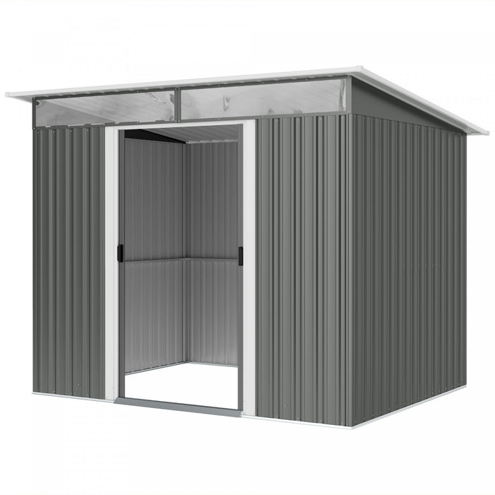 Outsunny Abri De Jardin 8,5' X 6' Avec Puits De Lumiere, Gris Fonce