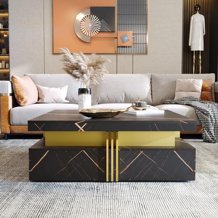 Table Basse Carree Marcia De 43,3\" En Bois Composite Avec Tiroirs De Rangement, Noire