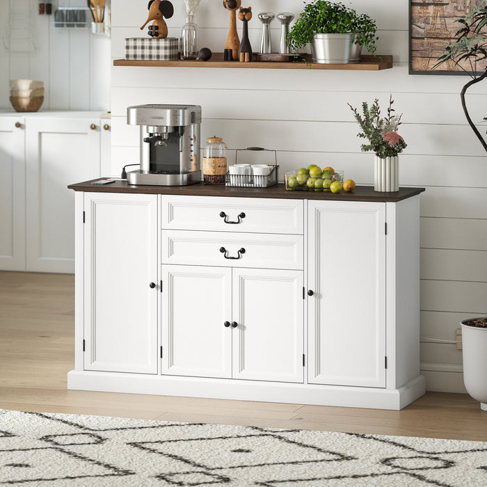 HOMCOM Buffet de style campagnard 58 po avec station de charge, blanc
