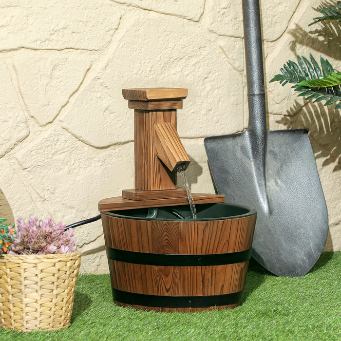 Outsunny Fontaine Cascade D'exterieur, Tonneau En Bois De Jardin, Carbonise