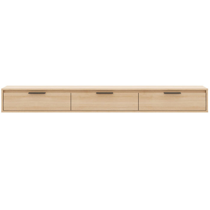 Meuble pour téléviseur mural mince Nordika de 72 po avec 3 armoires de rangement - chêne blond naturel