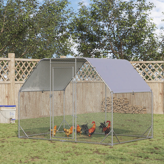 Pawhut Poulailler En Metal Pour 4 A 6 Poulets, Enclos A Poules D'exterieur Avec Couverture Pour Ferme De Jardin, 9,2' X 6,2' X 6,4'