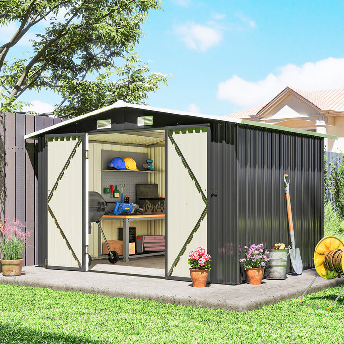 Outsunny Abri Metal 3 x 2,5 m, Rangement Exterieur Robuste, Gris Fonce
