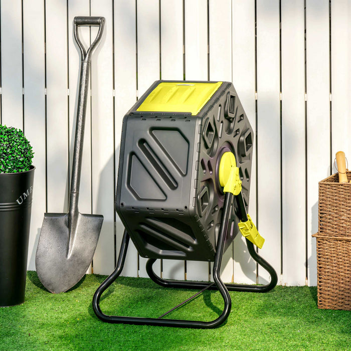 Outsunny Composteur de 65 L, Bac a Compost avec Pieds en Acier, Jaune