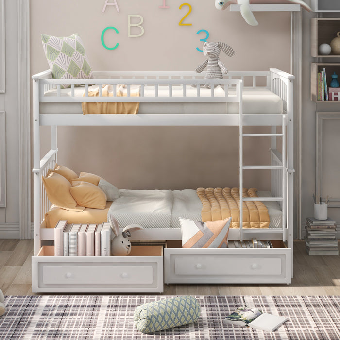 Lit Superpose Convertible Elvis En Bois Massif, Taille Simple, Avec Tiroirs, Blanc