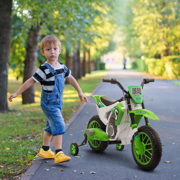 Aosom Moto Electrique Avec Roues Stabilisatrices Amovibles Scooter Electrique Pour Enfants 3-5 Ans Batterie 12 Volts Vitesse Max. 5 Mph Vert Et Blanc
