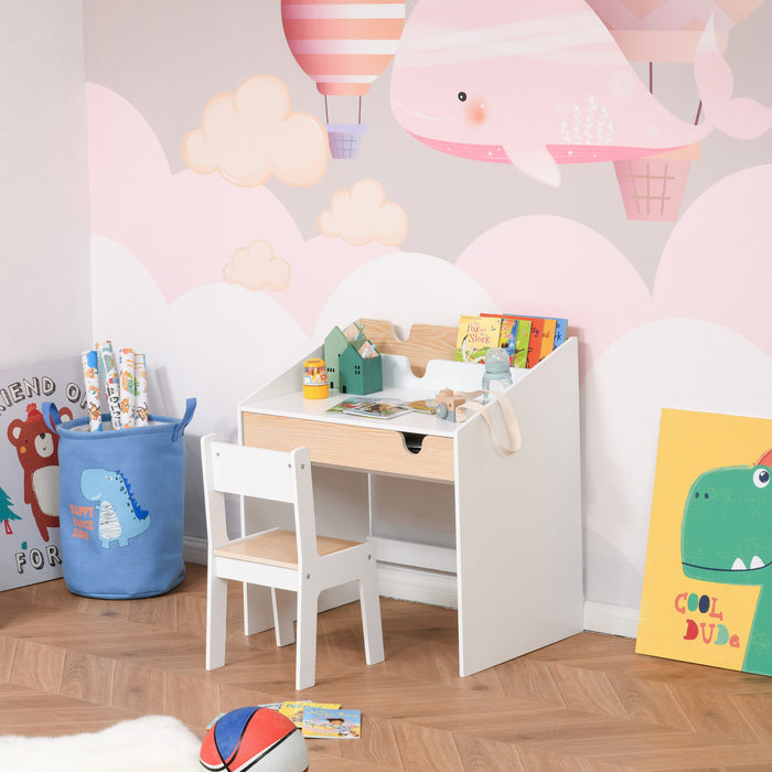 Qaba Ensemble Bureau Chaise pour Enfants avec Rangement Tiroir Coulissant