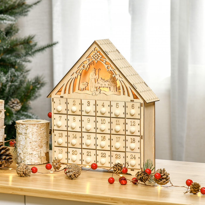 Homcom Calendrier De L'avent De Noel, Decoration De Table De Noel En Bois