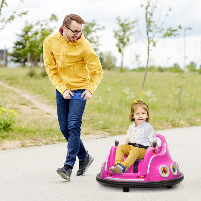 Qaba Auto-tamponneuse 12 V Pour Enfants, Voiture Electrique Sous Licence Angry Bird Avec Deux Joysticks, Rotation A 360 Degres, Musique, Lumieres Led, Pour Les 3 A 5 Ans, Rose