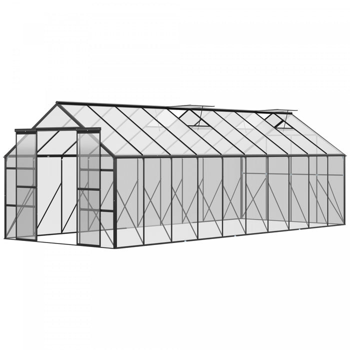 Outsunny Serre En Polycarbonate Avec Porte, Gouttiere, Aeration, Noir