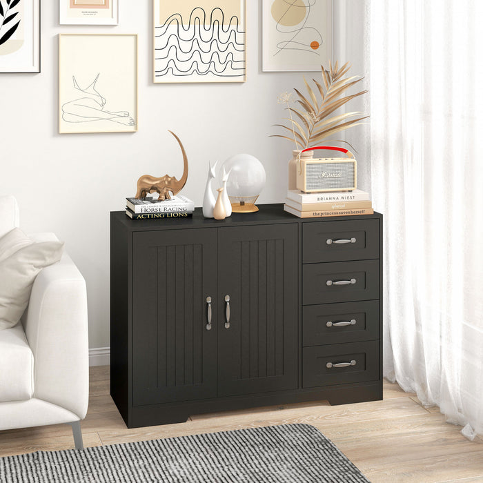 HOMCOM Buffet, Meuble de Rangement avec Placard 2 Portes et 4 Tiroirs