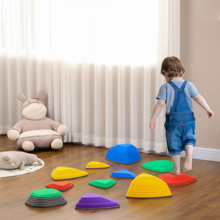 Outsunny Blocs D'equilibre Pour Enfants 11 Pieces, Pierres D'equilibre Equipement De Jeu Interieur Exterieur Pour Parcours D'obstacles