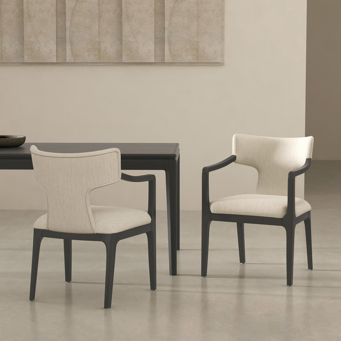 Fauteuil Eloria style moderne du milieu du siecle en bois et chenille creme
