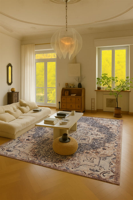 Tapis Lavable/Traditionnel Esmira 5'0\" x 7'6\" en Bleu