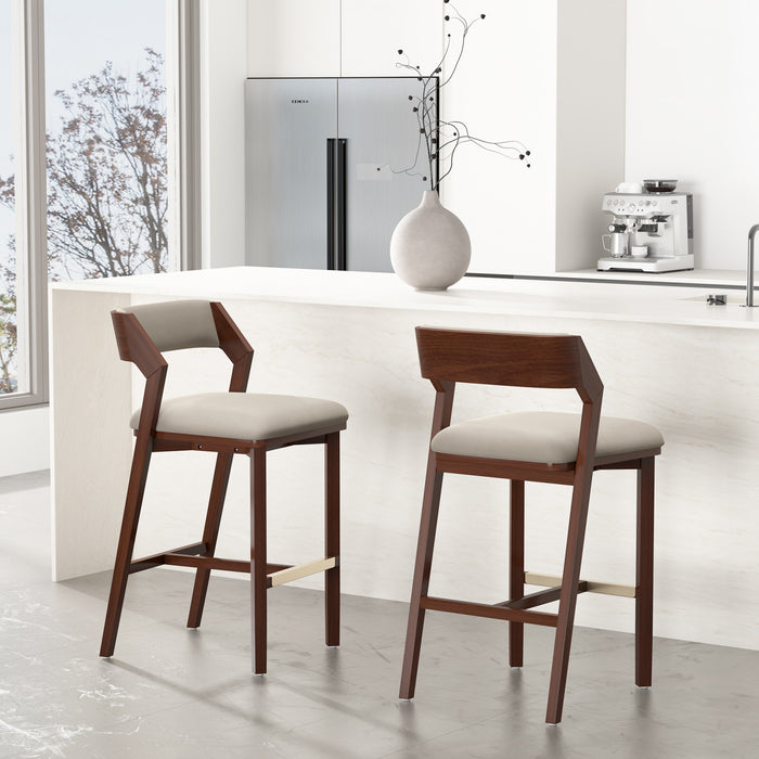 Tabouret de bar moderne en bois Patricia avec revetement en lin - Lot de 2