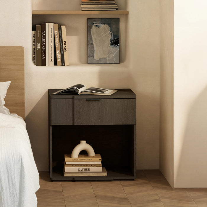 Table de nuit Clive style milieu du siecle moderne 56 cm en noyer (1 tiroir)