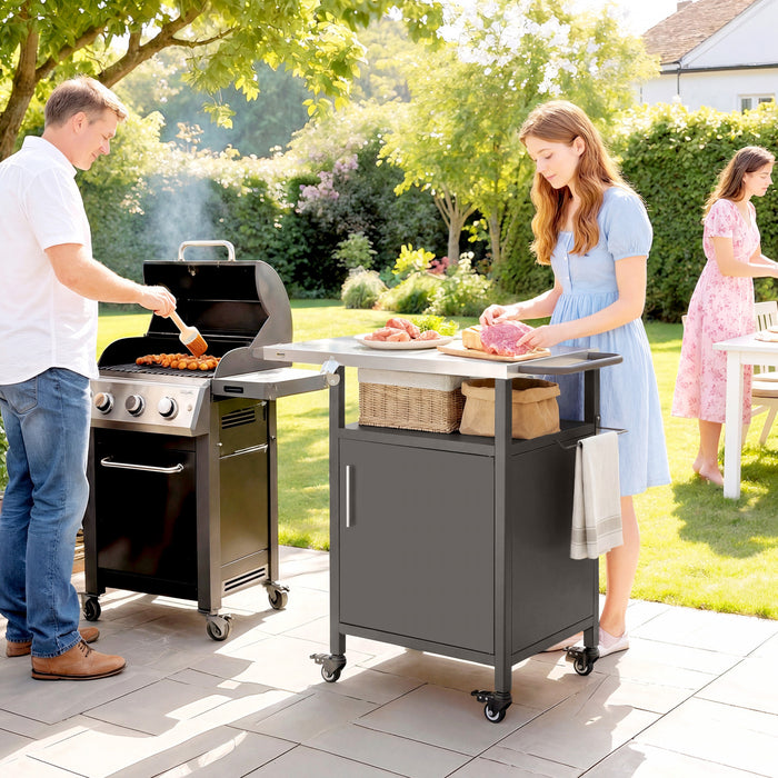 Chariot de barbecue exterieur Outsunny avec meuble, support de four a pizza avec porte-epices