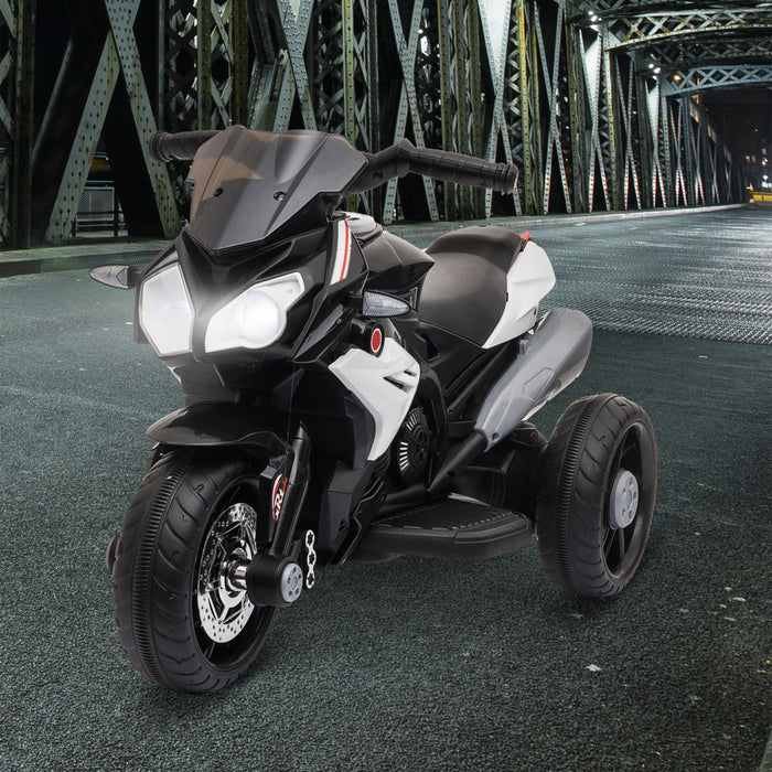 Qaba Moto Pour Enfants 6v Avec Musique, Phares, 3 Roues, Noir