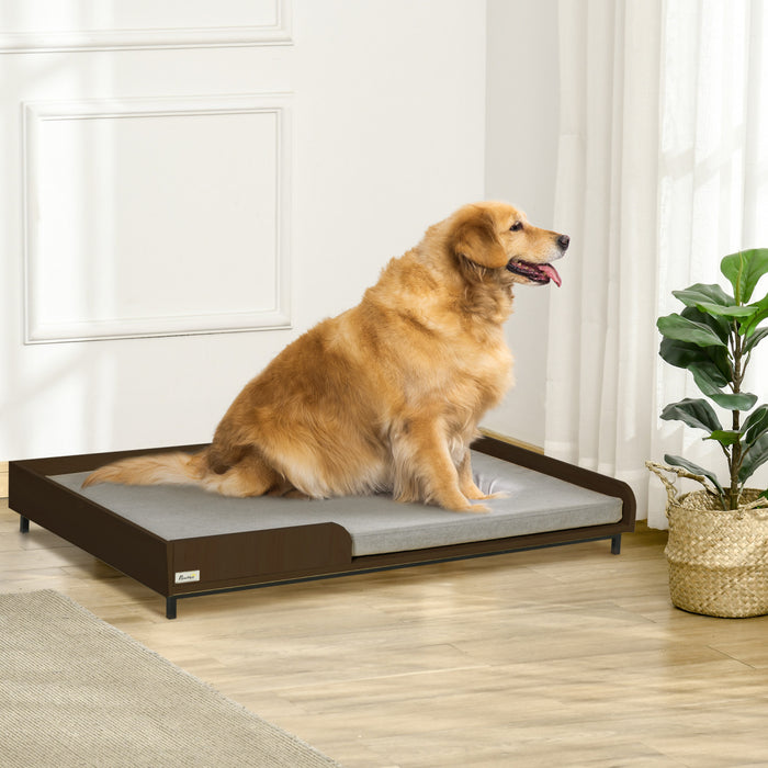 Pawhut Lit Sureleve Pour Chien Chat, Canape Pour Animal De Compagnie Portable Moderne Avec Coussin Moelleux, Housse Lavable, Pieds En Acier, Pour Grand Chien, Marron