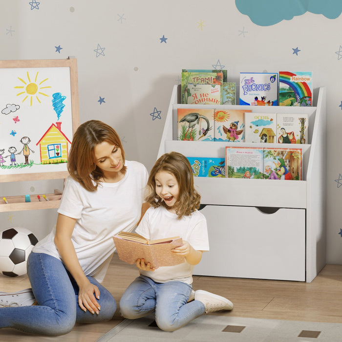 Qaba Etagere Pour Enfants 3 Niveaux, Tiroir Pour Chambre D'enfant, Blanc