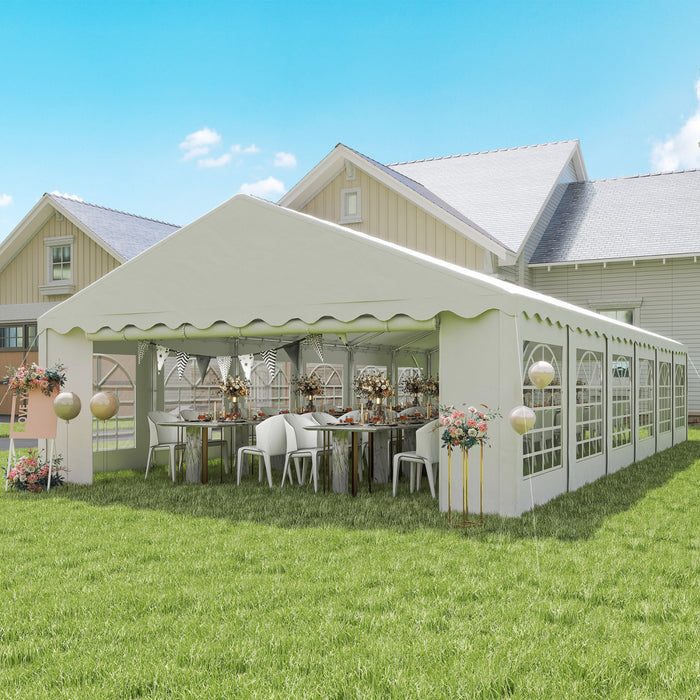 Outsunny Grande Tente De Reception 20' X 40' Avec Fenetre Amovibles, Blanc