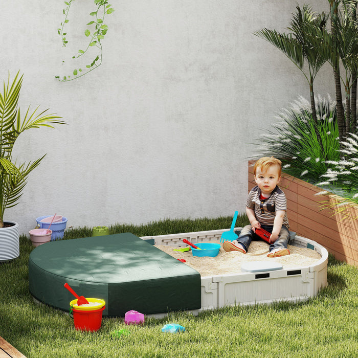 Outsunny Bac A Sable Pour Enfants Avec Couvercle, Bac A Sable Pour L'exterieur Avec Siege D'angle, Assemblage Facile, Station De Jeu De Sable Pour Le Jardin, Blanc Creme