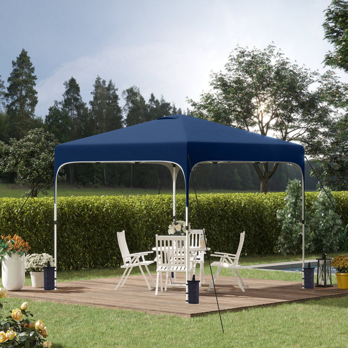 Outsunny 9.8' X 9.8' Pop Up Gazebo Tente Pliable Avec Sac De Transport Et Roues 4 Sacs De Poids Pour Les Jambes Et 3 Niveaux De Hauteur Ajustable Pour L'exterieur Le Jardin Le Patio Bleu Marine