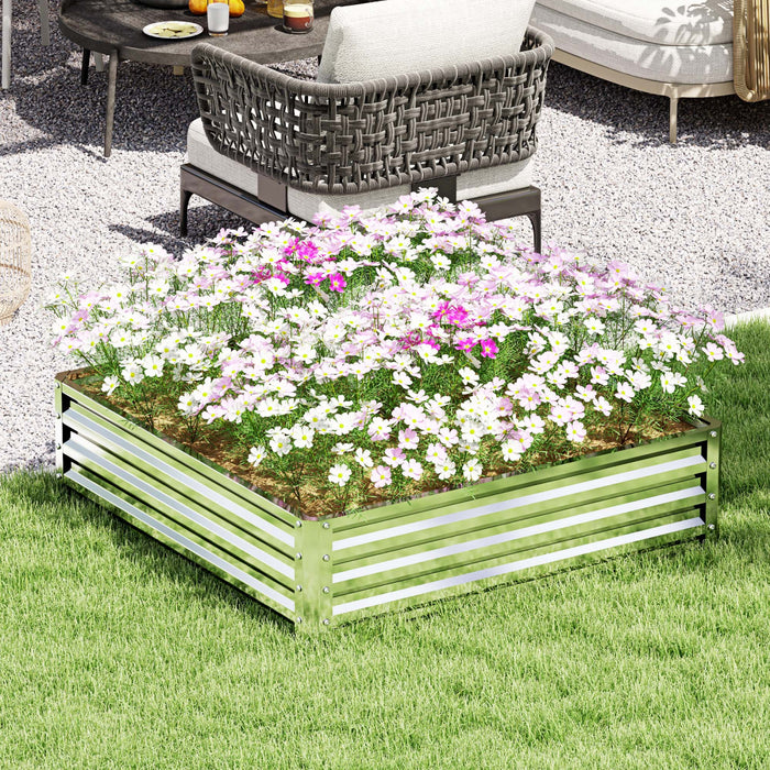 Jardiniere Surelevee En Acier Galvanise De 4 Pi X 4 Pi X 1 Pi, Argente