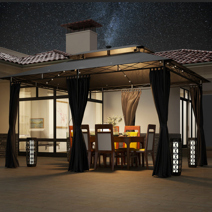 Outsunny Gazebo 10' X 13' Avec Rideaux Et Lumieres Led A Energie Solaire