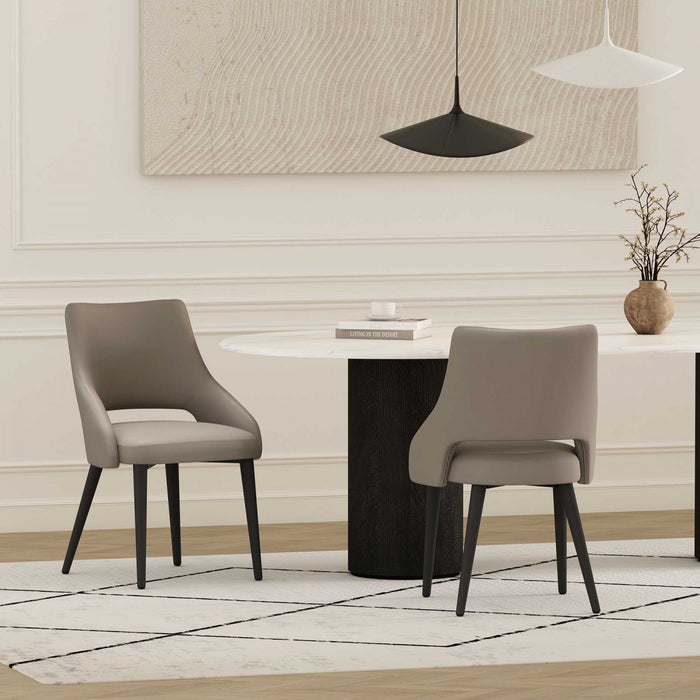 Chaise de salle a manger moderne Tremont en cuir vegetalien et metal, taupe - Lot de 2
