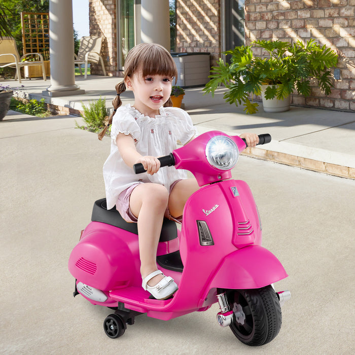 Costway Enfants Rouler Sur Moto Avec Roues D'entrainement Phare Corne 6v Batterie Rose