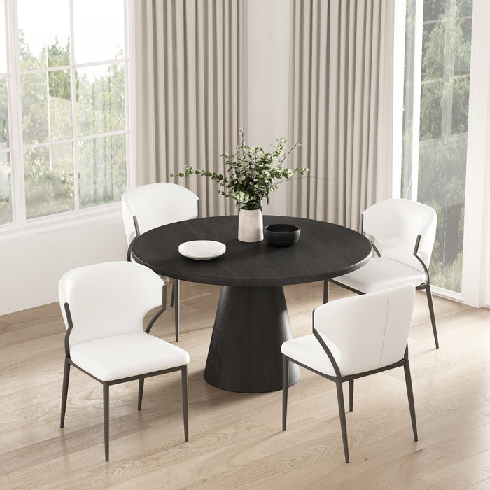 Chaise de salle a manger moderne en cuir vegetalien et metal Kirsten, blanche - Lot de 4