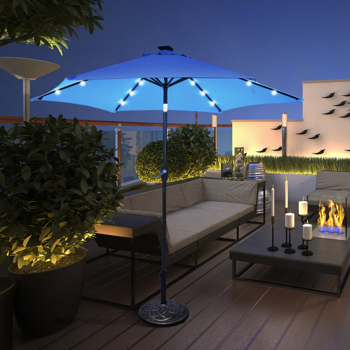 Costway Parasol de marche solaire LED de 9 pieds avec reglage d'inclinaison et manivelle, bleu