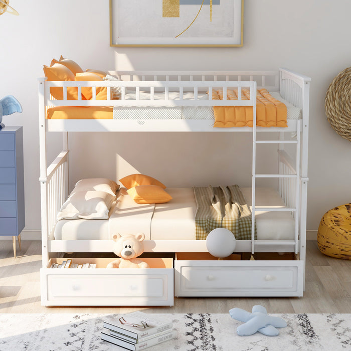 Lit Superpose Convertible Brady En Bois Massif, Taille Double, Avec Tiroirs, Blanc
