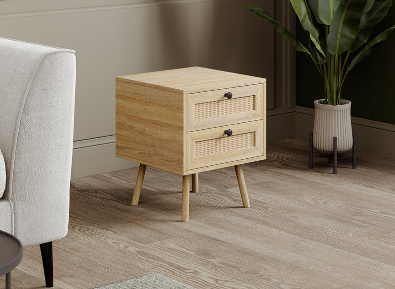 Table de bout avec 2 tiroirs - apparence de bois brun naturel