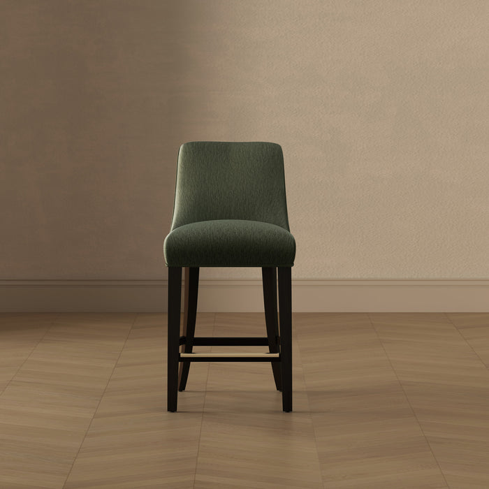 Tabouret de comptoir moderne en chenille Beever avec structure en bois, vert foret