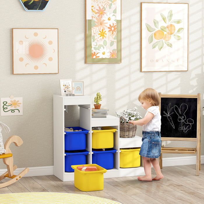 Qaba Organisateur de rangement pour jouets avec 6 bacs, jaune et bleu