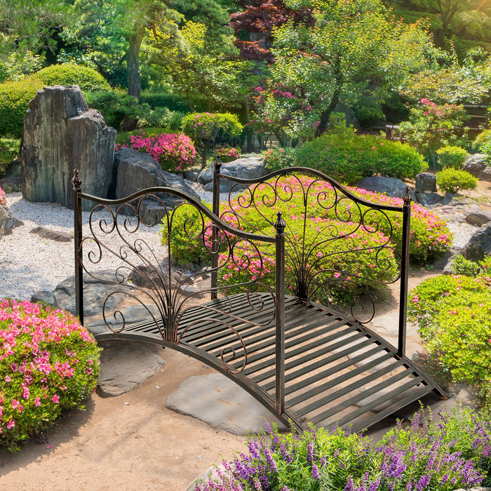Outsunny Pont De Jardin En Metal De 4 Pieds Pont Decoratif En Arc Avec Garde-corps Bronze Noir