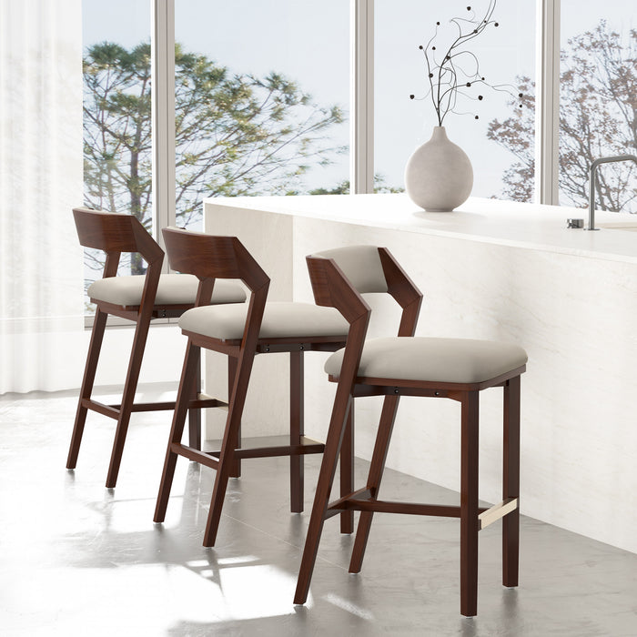 Tabouret de bar moderne en bois Patricia avec revetement en lin - Lot de 3