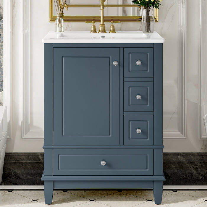 Sophia Meuble-lavabo de 24\" avec vasque en ceramique, Bleu Gris