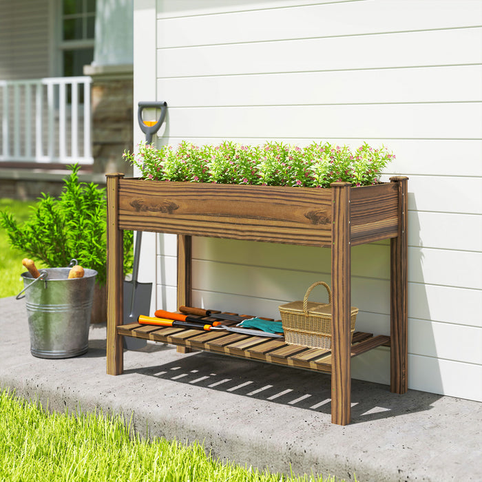 Outsunny Bac de Plantation sureleve avec Etagere de Rangement, Carbonise