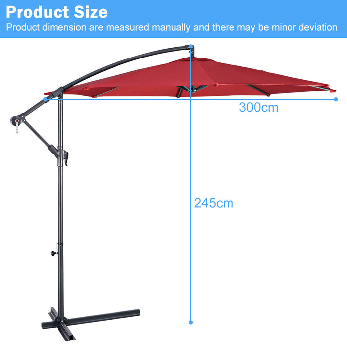 Costway Parasol suspendu 10' pour patio, ombre solaire decalee avec base T Croix Marche Bourgogne