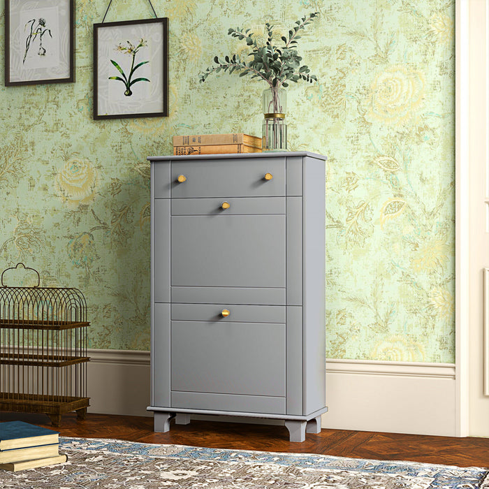 HOMCOM Meuble a chaussures avec 2 portes rabattables et tiroirs, Gris