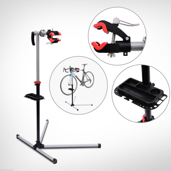 Homcom Pied D'atelier Velo Reparation Support Pied De Montage Pivotant 360Ḟ Hauteur Reglable Argent