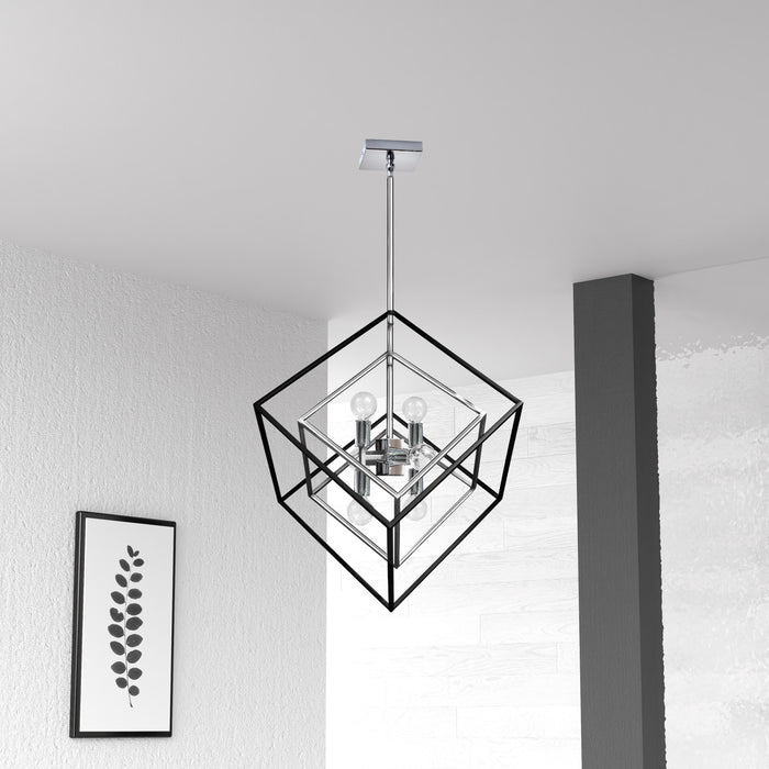 Luminaire suspendu Kappa de Dainolite avec fini chromé poli et noir mat, et 6 ampoules