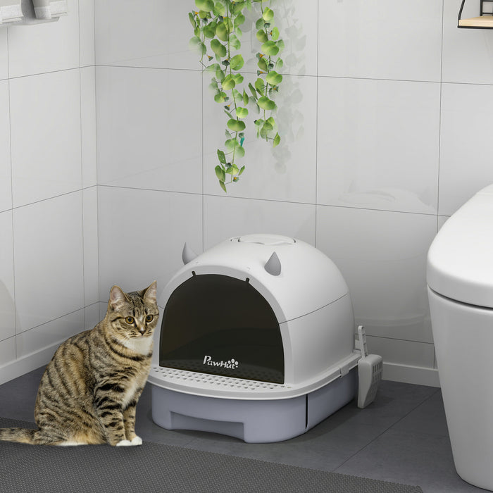 Pawhut Bac A Litiere Pour Chat Avec Couvercle, Style Tiroir Ferme Avec Rabat De Porte Avant, Pelle, Facile A Nettoyer, Bac A Litiere Pour Chats De Petite Et Moyenne Taille, Gris