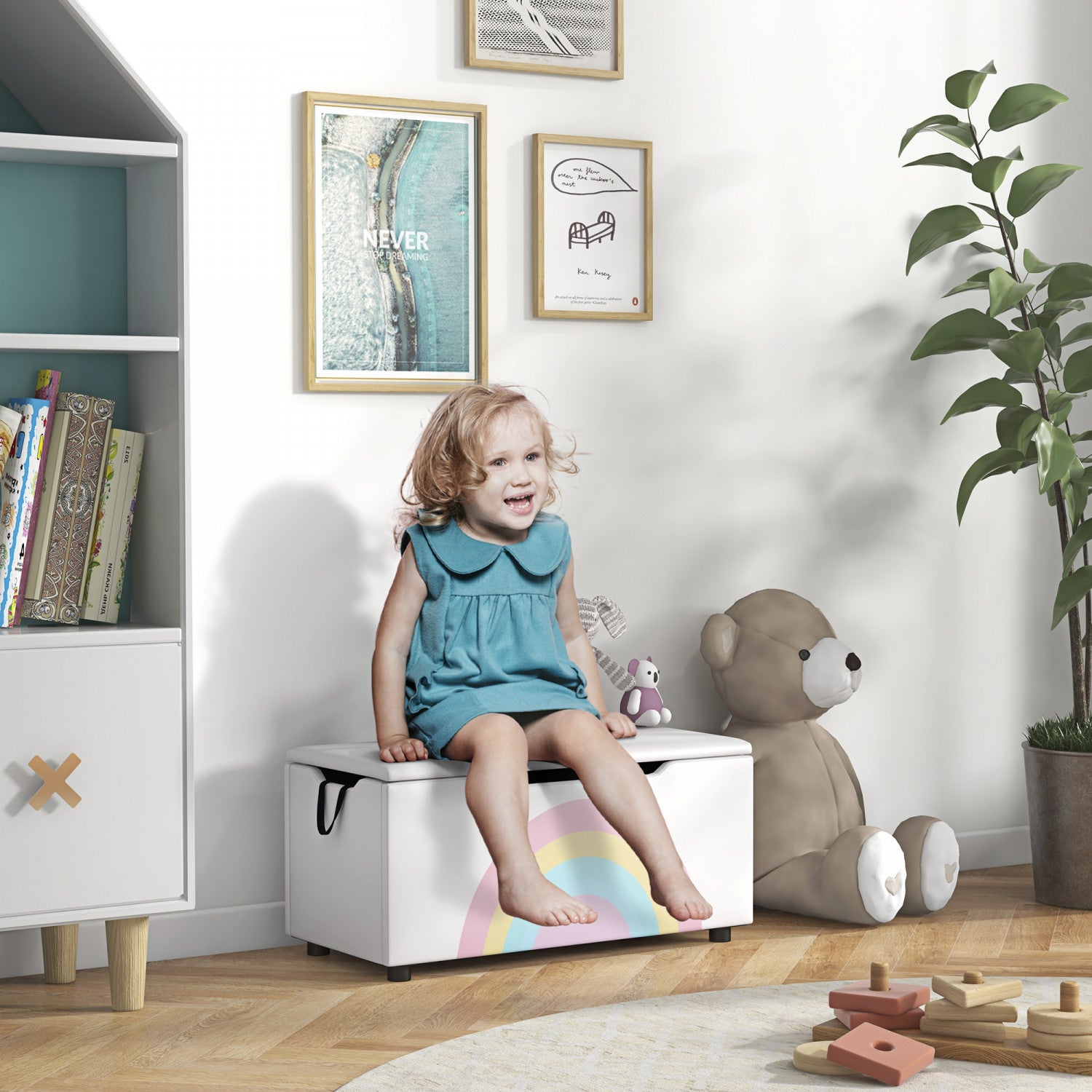 Costway Coffre à Jouets en Bois avec Couvercle Rabattable et 2 Poignées Costway Coffre à Jouets en Bois avec Couvercle Rabattable et 2 Poignées