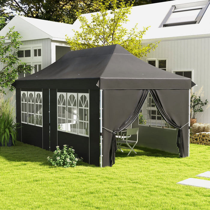 Outsunny 20x10 Tente Pop Up Canopy Ajustable W/ Flanc, Gris