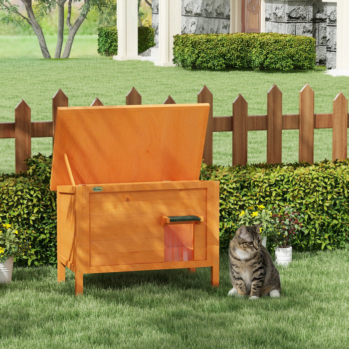 Pawhut Niche D'exterieur Pour Chat, Abri Isole En Bois Pour Chat Avec Toit En Asphalte, Sol Amovible, Mousse, Pour Chats Et Petits Animaux, Orange