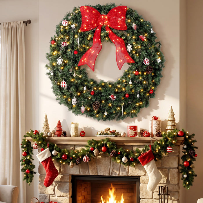 HOMCOM Couronne de Noel lumineuse 122 cm, verte